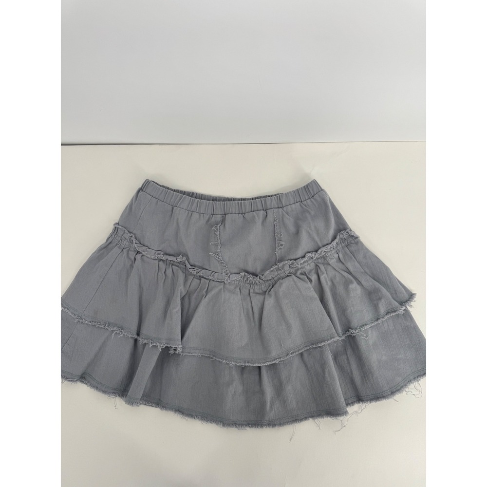 Kirious Los Angeles‎ Grey Ruffle Mini Skirt Frayed Raw Hem Elastic Waist Sz S